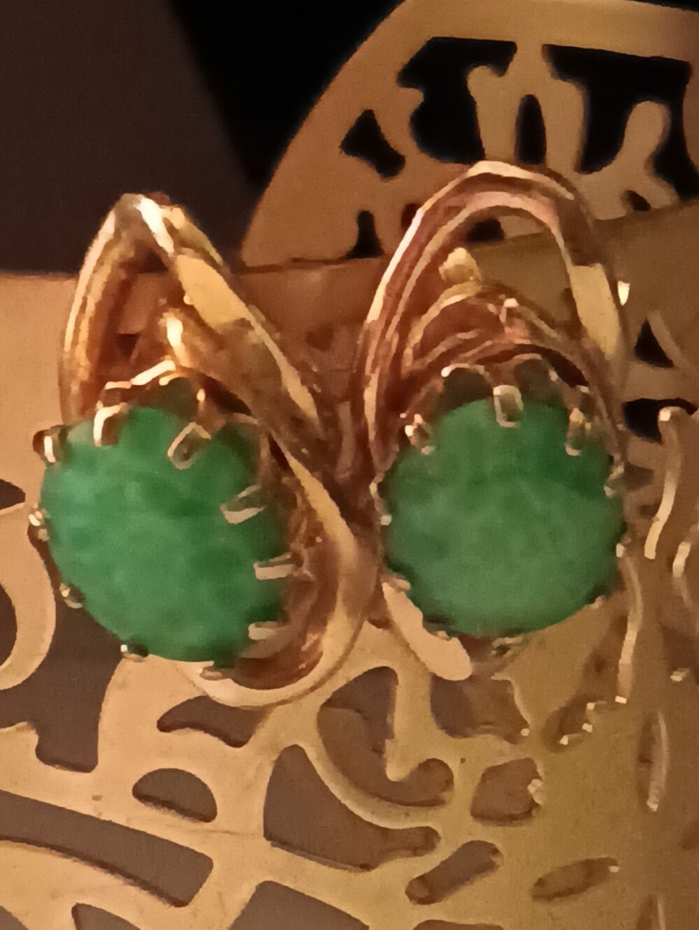 Gold-Tone Screw Back Earrings with Green Gemstone Accent